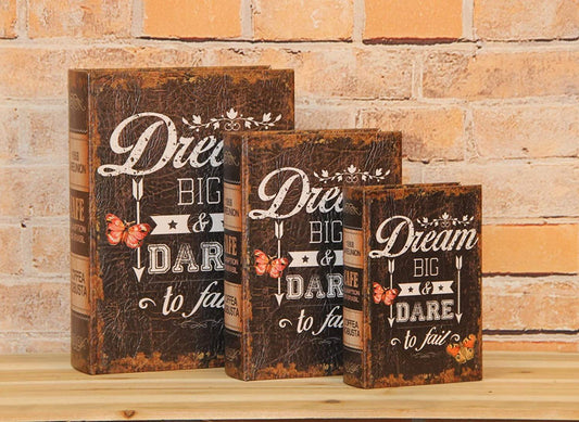 Pacific Giftware Dream Big & Dare to Fail Decorative Book Boxes Diversion Safe Set of 3