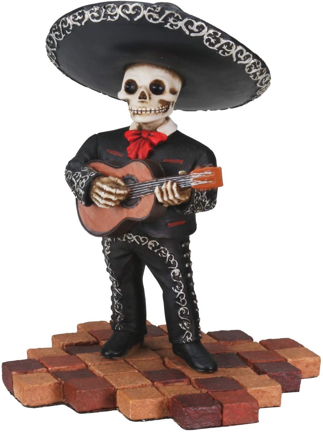 Short Skeleton Skull Black Mariachi Band Guitar Statue