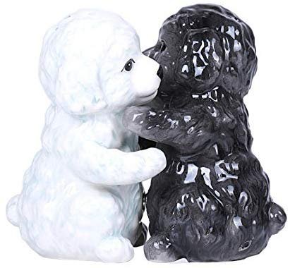 Hugging Maltese Puppy Magnetic Ceramic Salt and Pepper Shakers Set