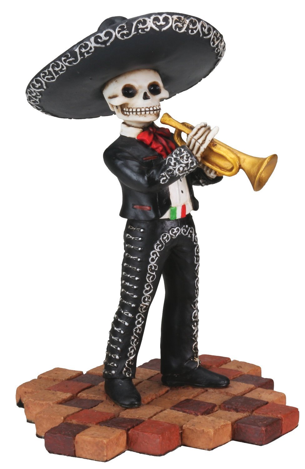 Skeleton Skull Black Mariachi Band Trumpet Statue