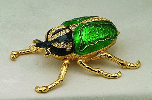 PTC Green Bug Jewel Studded Snap Closure Jewelry/Trinket Box Figurine