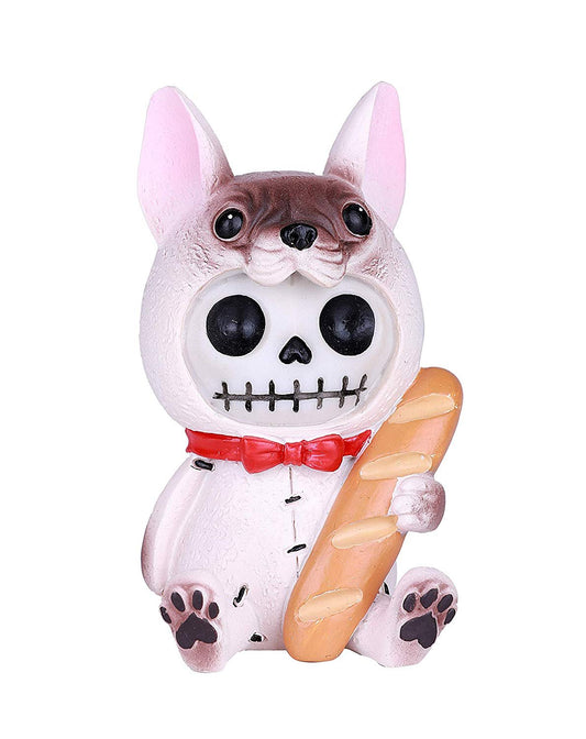 SUMMIT COLLECTION Furrybones Beano Signature Skeleton in Gentleman French Bulldog Costume with Red Bow Tie Holding a Loaf of French Bread