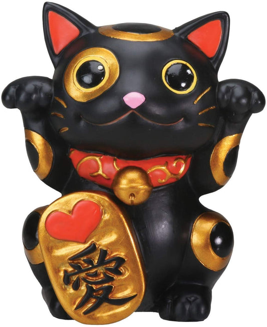 Black Maneki Neko Money Lucky Cat Chinese Japanese Statue