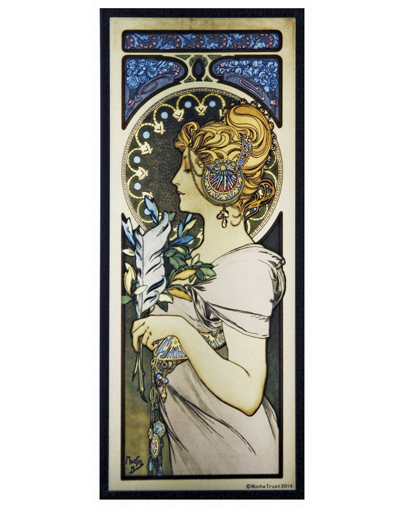 Mucha Stained Glass - Alphonse Mucha Feather Art Glass Panel