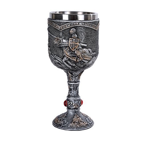 Medieval Knight Wine Goblet Made of Polyresin With Stainless Steel Rim