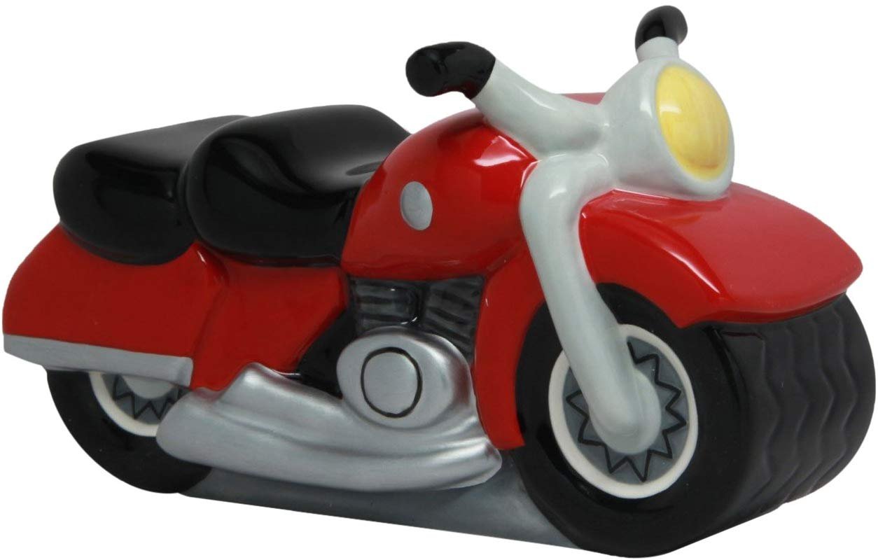 PTC Ceramic Motorcycle Savings Piggy/Coin/Money Bank, 7" L, Red