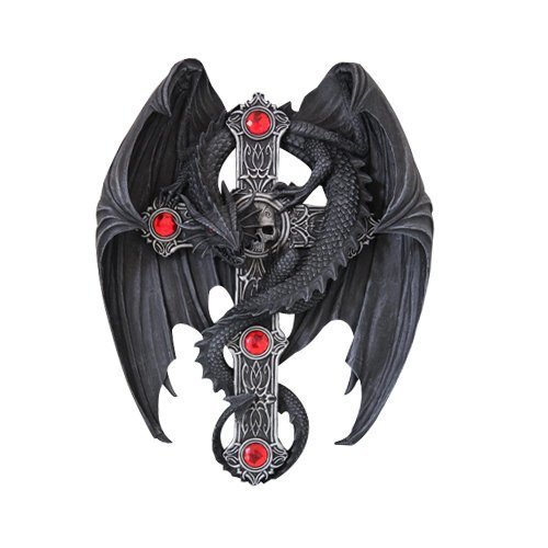 15.5 Inch Dragon Wings Covering Skull Cross Resin Statue Figurine