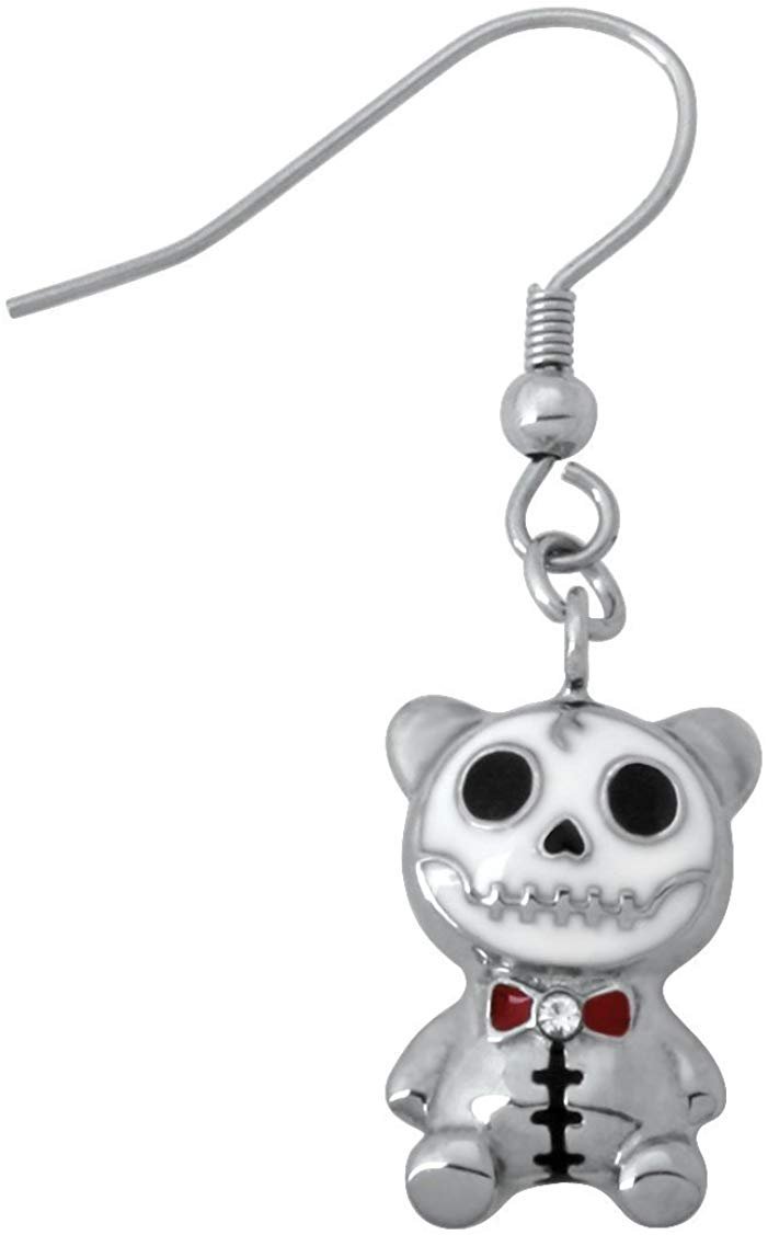 Furrybones Panda Bear Pandie Skeleton Boy Drop & Dangle Earrings