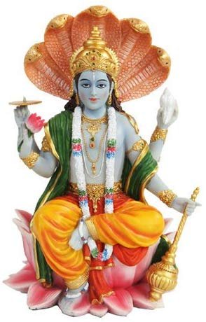 PTC 8 Inch Vishnu with Lotus Mythological Indian Hindu God Statue Figurine