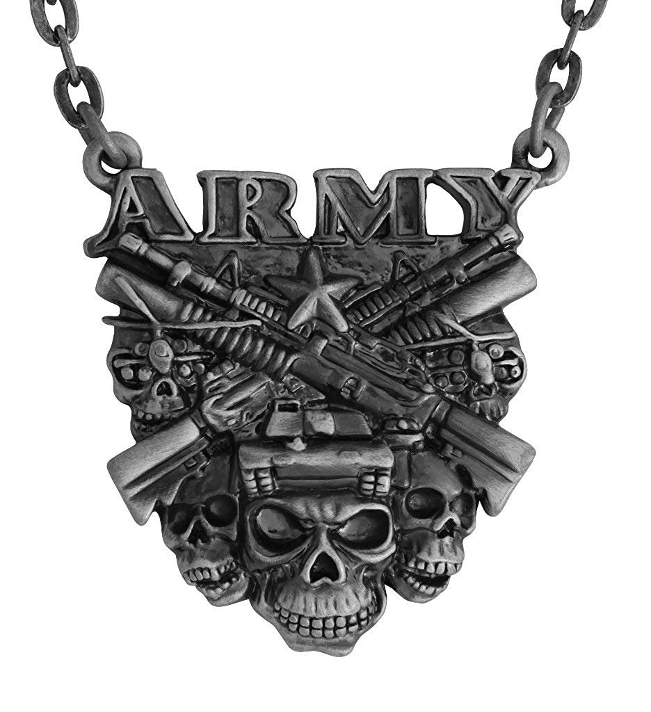 Masada Jewelry, Army Skulls Rifles Pendant Necklace Lead Free Alloy