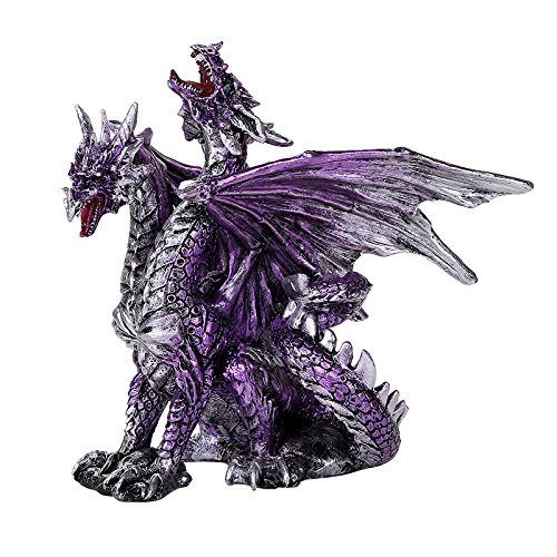 Pacific Giftware Medieval Fantasy Double Headed Ferocious Dragons Conquest Battle Imaginative Play Collectible Figurine Fantasy World Decor (Purple Silver)