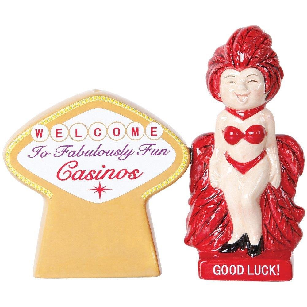 Casino Fun Las Vegas Good Luck Ceramic Magnetic Salt and Pepper Shaker Set