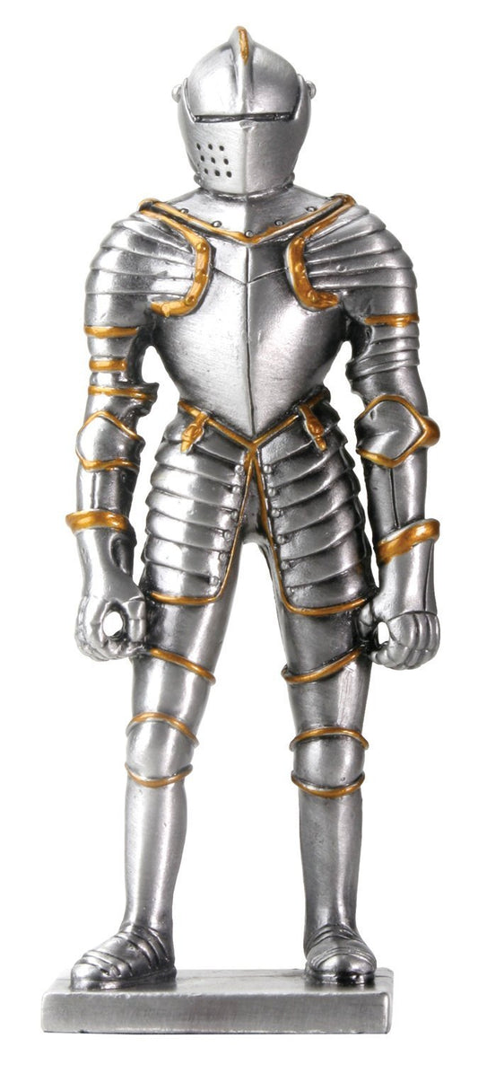 YTC 4 Inch Cold Cast Resin Silver Italian Knight Armor Figurine