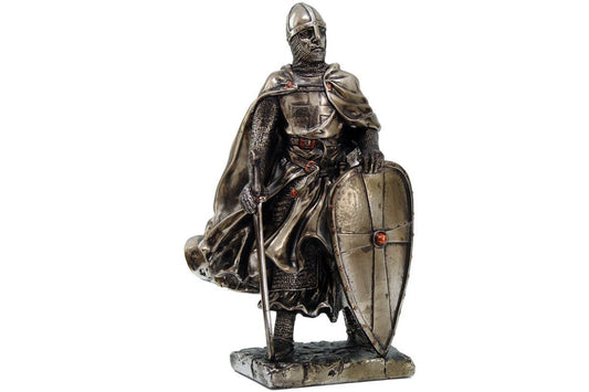 Crusader Knight Statue Silver Finishing Cold Cast Resin Statue 7" (8713)