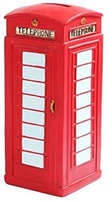 6.50 Inch Resin Phone Booth Savings Piggy/Coin/Money Bank, Red