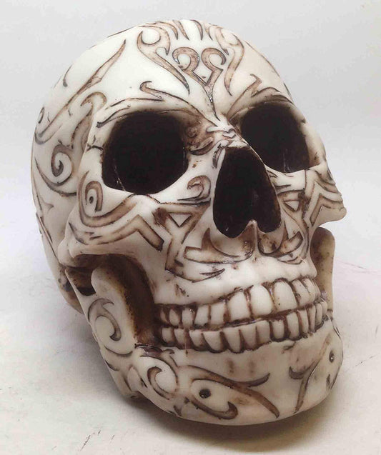 TRIBAL HOMOSAPIEN SKULL STATUE FIGURINE HUMAN SKELETON HEAD HALLOWEEN DECOR