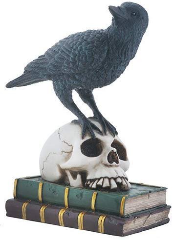 YTC Quoth The Black Raven on Skeleton Skull and Books Decorative Statue