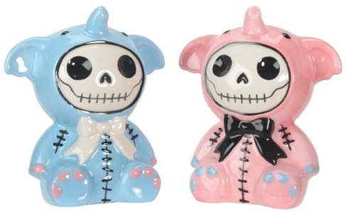 Furrybones Baby Blue and Pink Elephant Elefun Ceramic Salt N Pepper Shaker