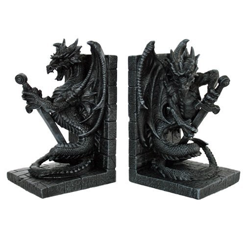 Dragon With Sword Bookends Figurine Handpainted Resin