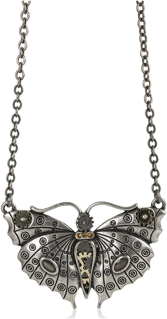 STEAMPUNK BUTTERFLY NECKLACE PENDANT PEWTER ALLOY