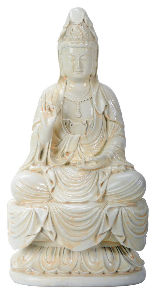 7 Inch Cream Toned Cold Cast Resin"Seated Meditating Kuan Yin, Small