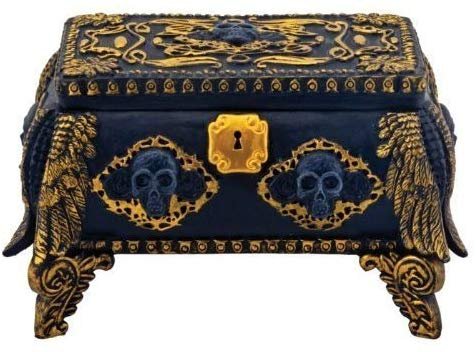 Gold and Black Skull Jewelry Holder Box Container with Mirror Inside