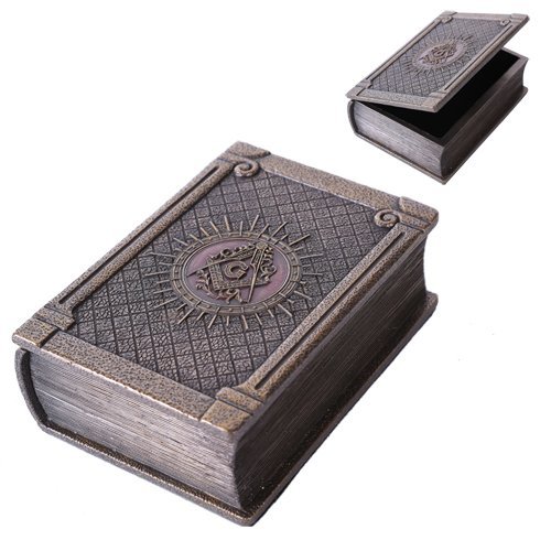 Masonic Symbol Bronze Color Painted Book Box Made of Resin