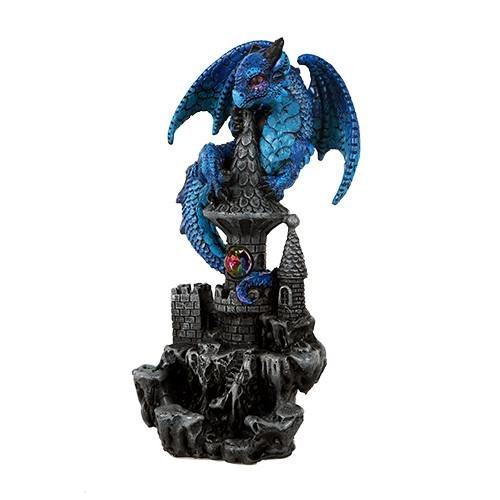 Small Guardian Dragon Protecting Castle with Rhinestone Rock Crystal Tabletop Decor Collectible Figurine Gift