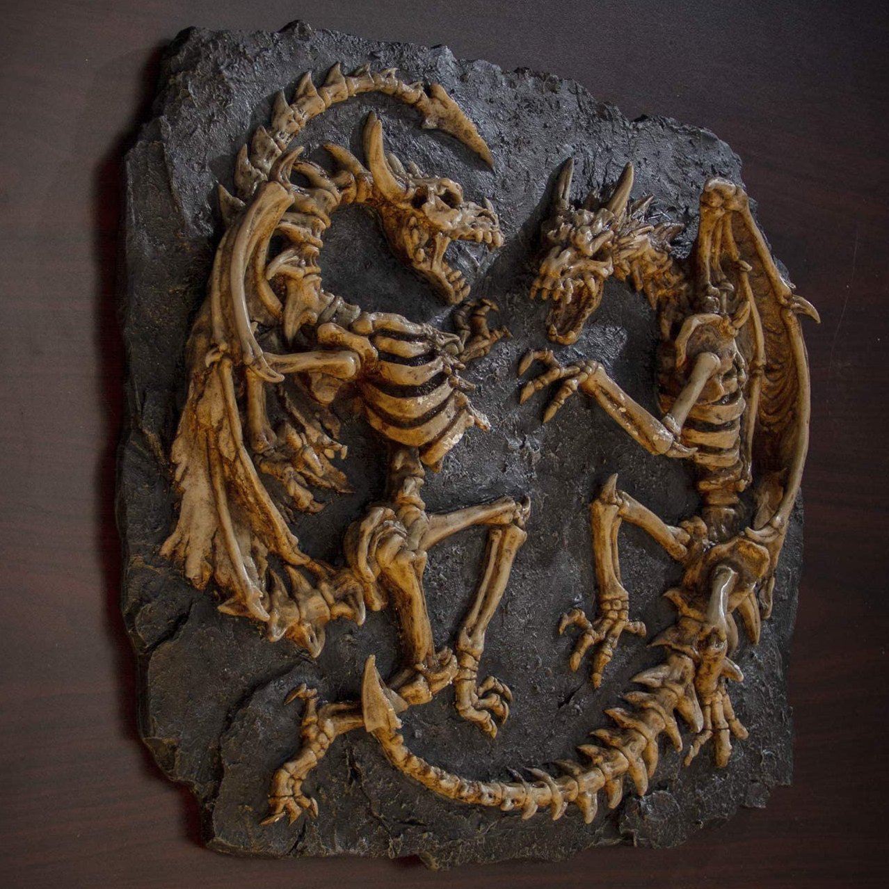 Fantasy Fossil Replica Double Dragon Sculpture Wall Décor Plaque