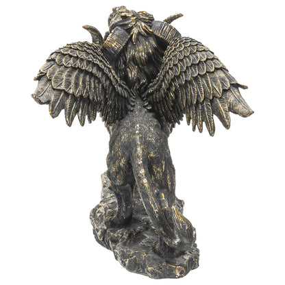 Botega Exclusive Mythical Chimera Horned Lion with Wings Resin Hand Painted Faux Stone Metallic Highlights Statue 6.5”T