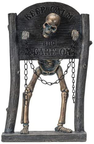 Pacific Giftware Keep Calm and Carry On Skeleton Chained in Pillory Bronze Finish 10.5” Tall