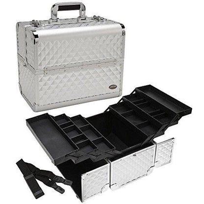 Makeup Train Case 13.5" Aluminum Professional Cosmetic Organizer Box with Adjustable Dividers