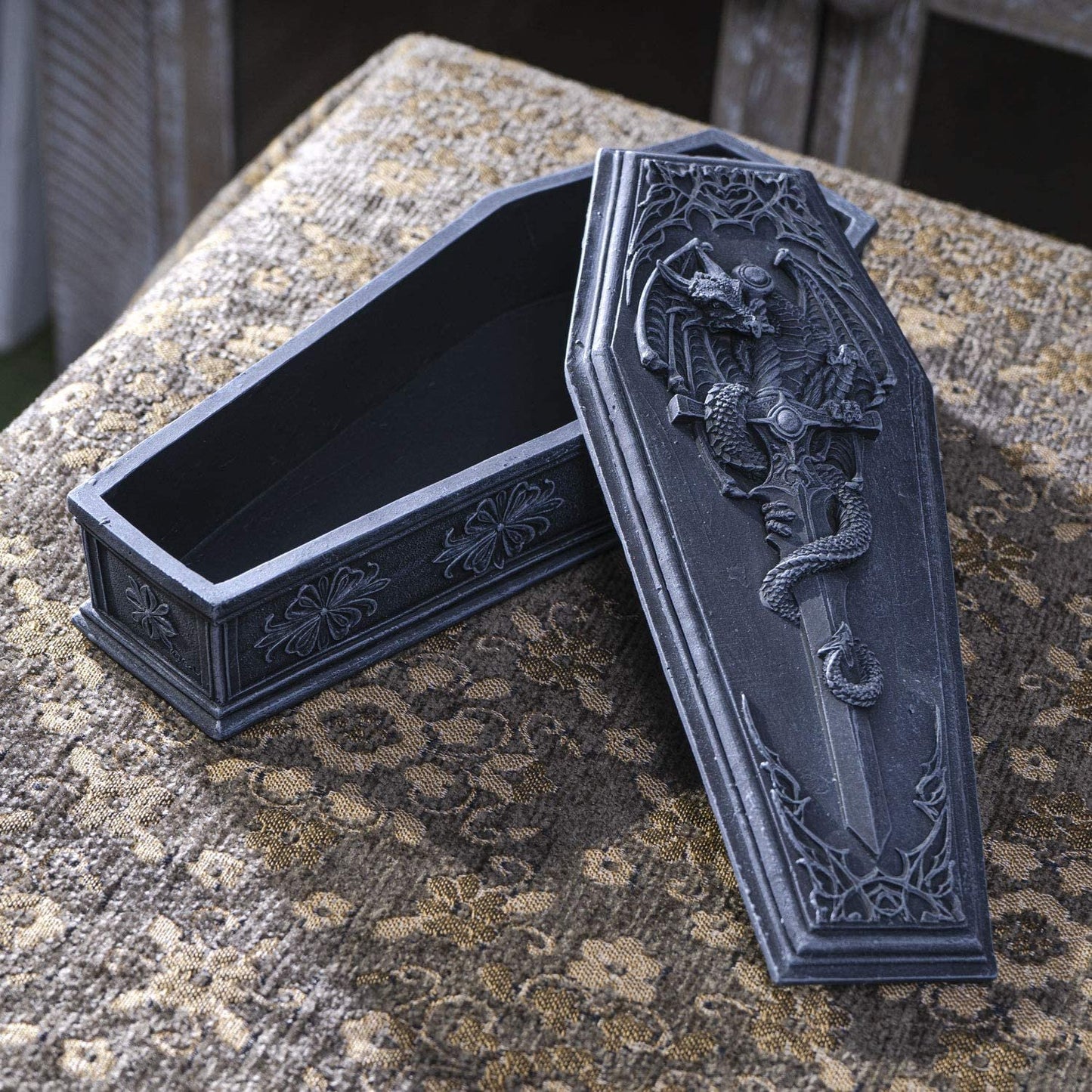 Summit Collection Gothic Dragon Sword Coffin Keepsake Box Collectible Sculpture Trinket Box 10 Inches