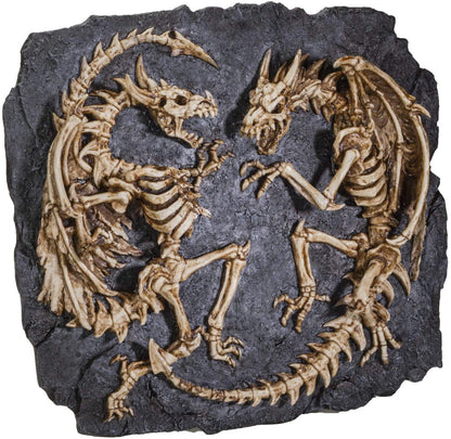 Fantasy Fossil Replica Double Dragon Sculpture Wall Décor Plaque