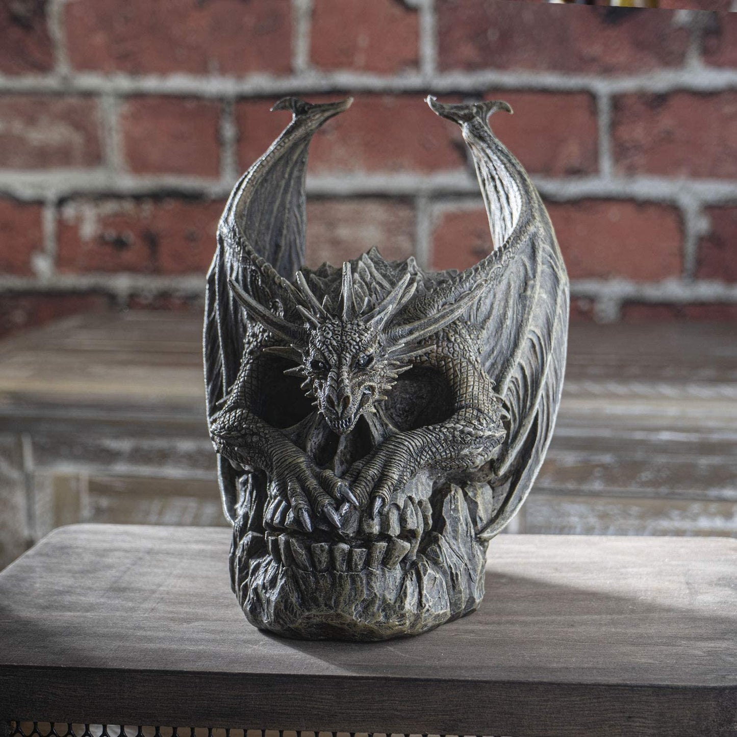 Summit Collection Spiral Dark Gothic Draco Dragon on Mutated Skull Figurine Fantasy Gothic Decorative Sculpture 7.5 Inches