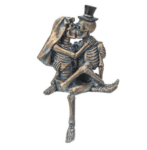 Pacific Giftware Love Never Dies Newly Wed Kissing Skeleton Couple Shelf Sitter CakeTopper 4.5” Tall