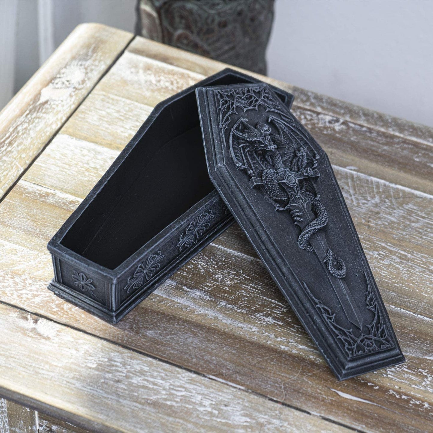 Summit Collection Gothic Dragon Sword Coffin Keepsake Box Collectible Sculpture Trinket Box 10 Inches