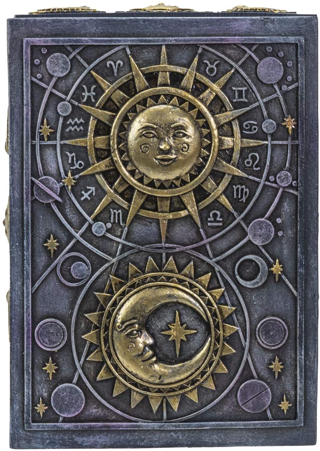 Pacific Giftware Fortune Telling Astrology Sun and Moon Design Sculptural Tarot Box Jewelry Trinket Keepsake Fengshui Lucky Talisman Home Accent Decor 5.25"L