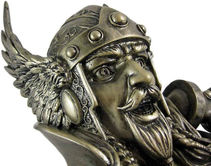 Norse God Thor Steel Finish Bust Statue Thunder Hammer