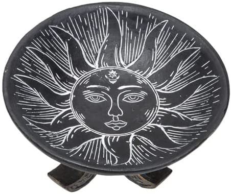 Botega Exclusive Carved Illustrated Sun and Moon Resin Trinket Bowl Black 8” Diameter