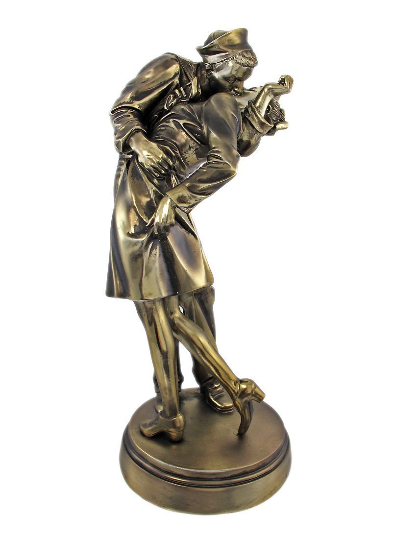 12 Inch Sailor Kissing Nurse Historic Navy Scene Resin Statue Figurine