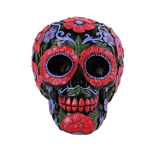 Dia De Los Muertos Human Skull Resin Statue Floral DOD