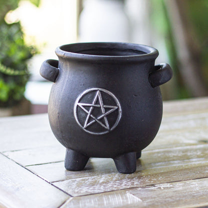 Cauldron Pentagram Terracotta Planter Pot Figurine