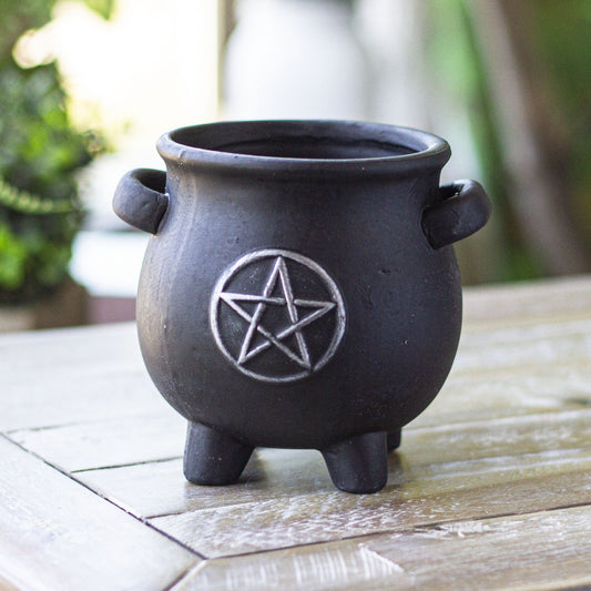 Cauldron Pentagram Terracotta Planter Pot Figurine