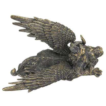 Botega Exclusive Mythical Chimera Horned Lion with Wings Resin Hand Painted Faux Stone Metallic Highlights Statue 6.5”T