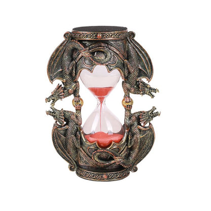 Gothic Fantasy Double Twin Dragons Sandtimer Red Sand Hourglass Sculptural Decor 7.4 inches Tall